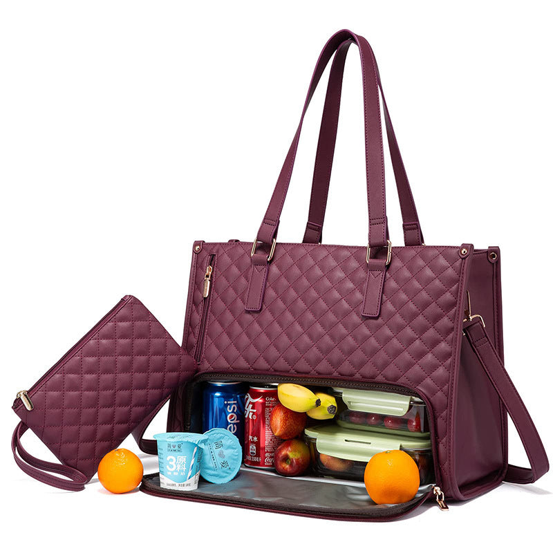 Women's Quilted Lunch Tote Bag with Large Capacity Storage