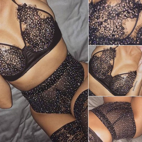 fast-selling bud silk screen yarn stitching hot drilling sexy underwear bikini set Europe and the United States two-piece set