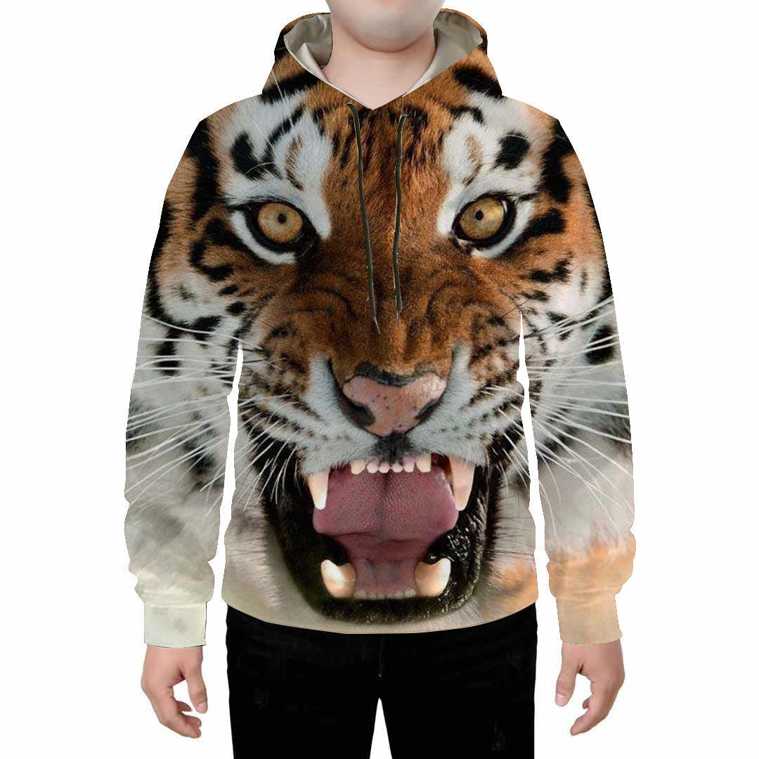 Men’s Tiger Print Digital Hoodie – Long Sleeve Hooded Sweatshirt