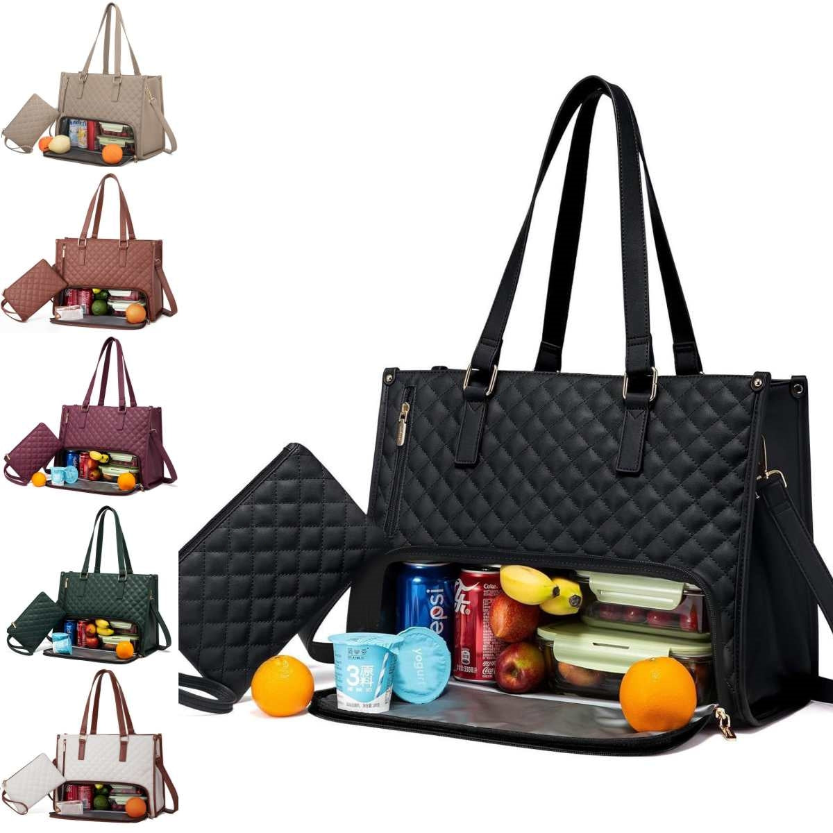 Women's Quilted Lunch Tote Bag with Large Capacity Storage
