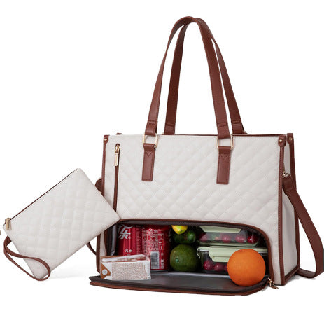 Women's Quilted Lunch Tote Bag with Large Capacity Storage