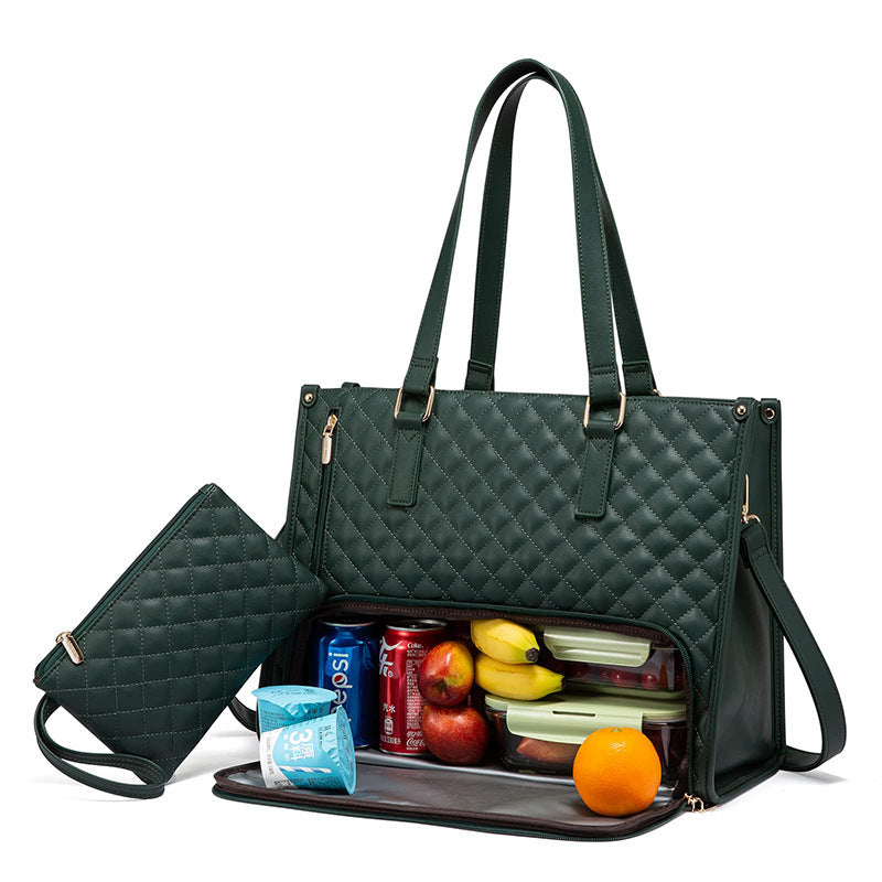 Women's Quilted Lunch Tote Bag with Large Capacity Storage