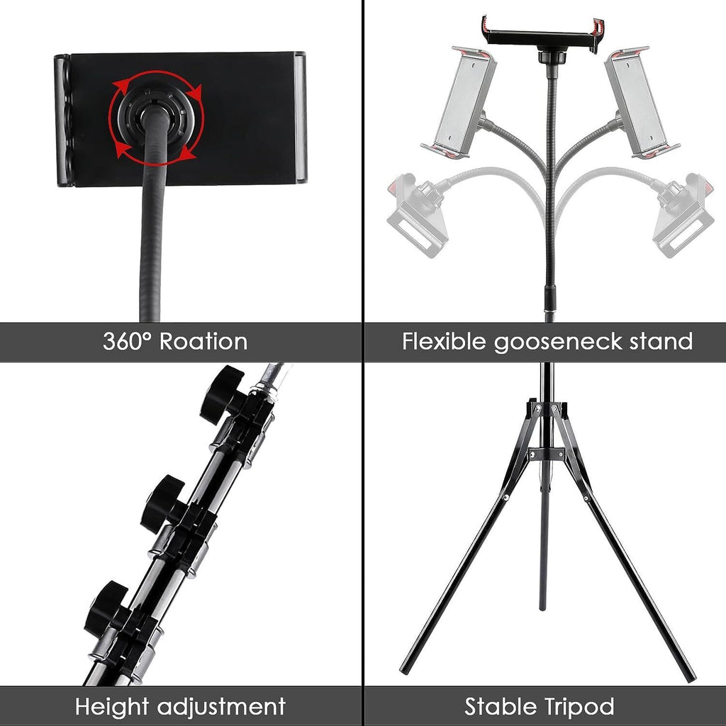 170CM Tall Flexible Phone Tripod Stand with Gooseneck