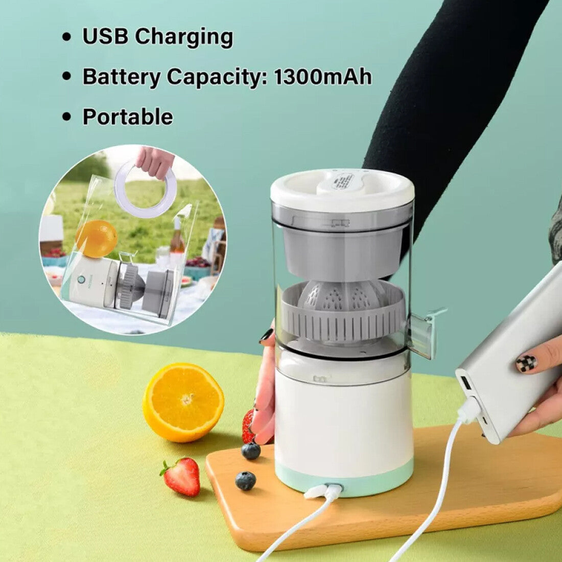 Electric USB Rechargeable Portable Juicer &amp; Fruit Squeezer