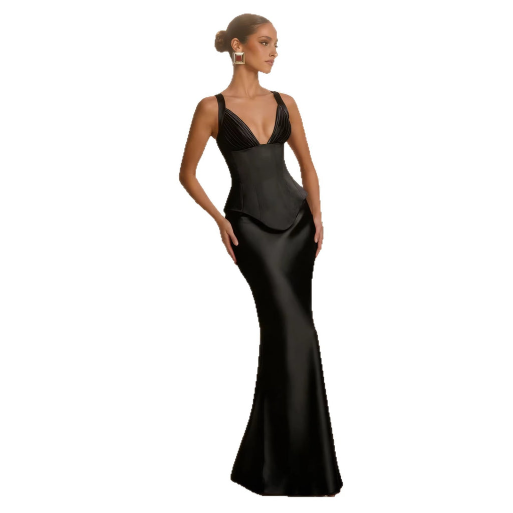 Fashionable Sheath Long Satin Skirt Set