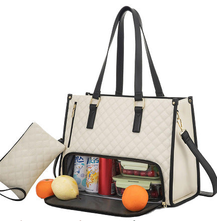 Women's Quilted Lunch Tote Bag with Large Capacity Storage