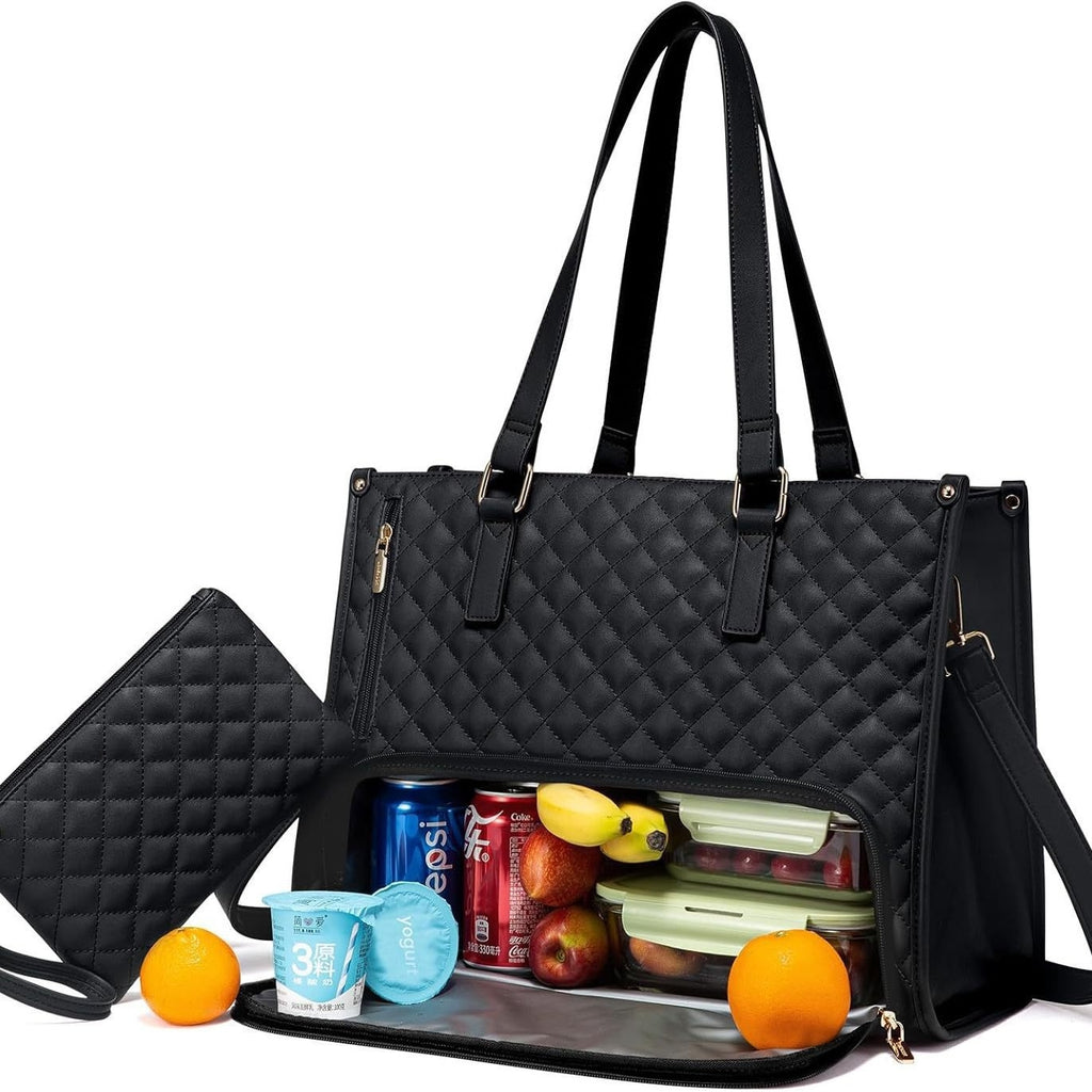 Women's Quilted Lunch Tote Bag with Large Capacity Storage