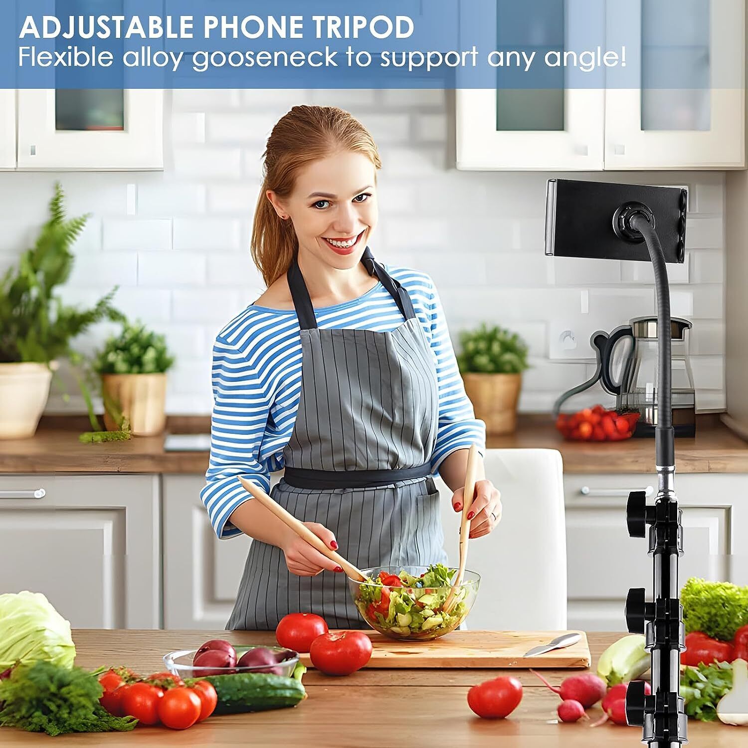 170CM Tall Flexible Phone Tripod Stand with Gooseneck