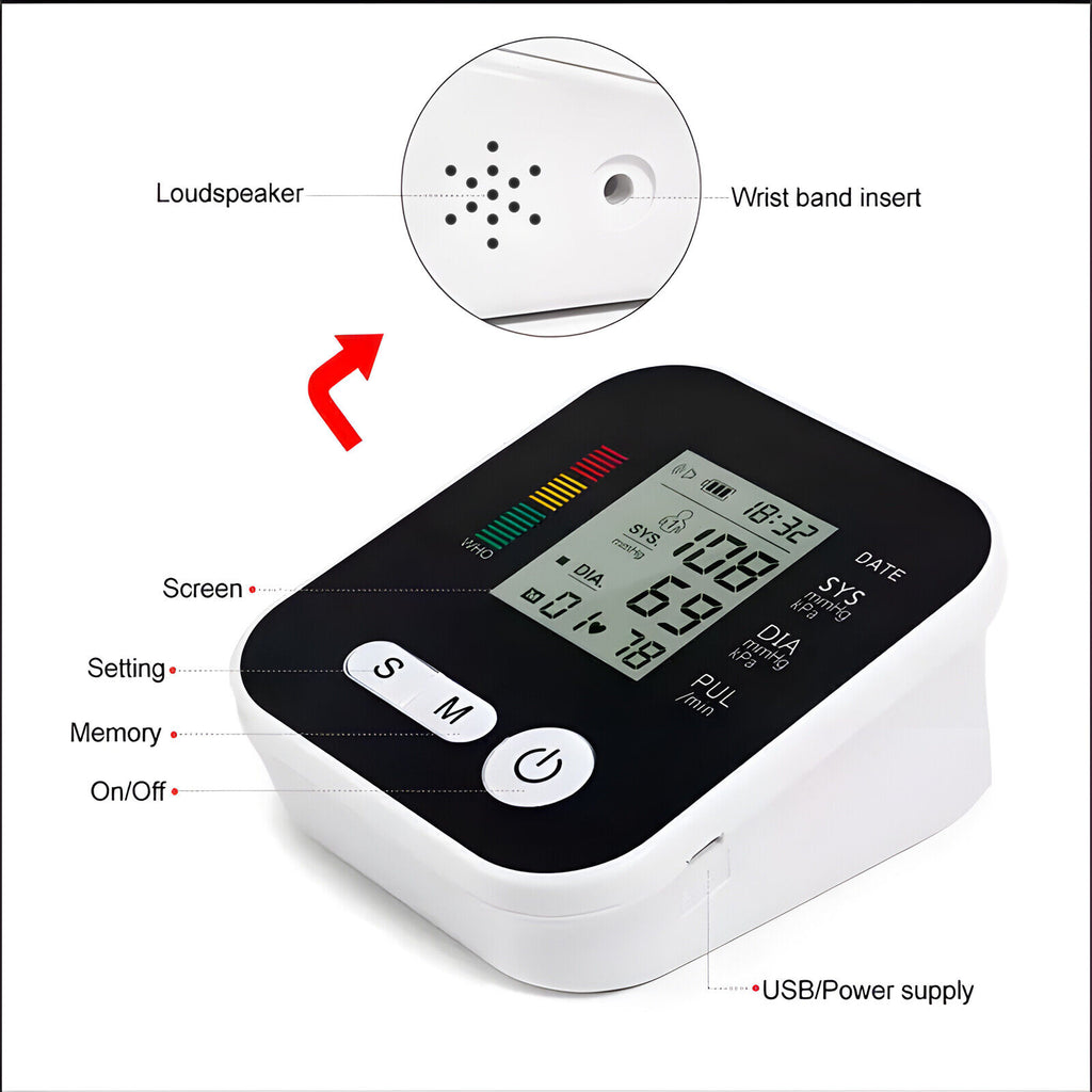 2025 Digital Automatic Blood Pressure Monitor – Upper Arm BP Machine with Heart Rate Monitor (UK)