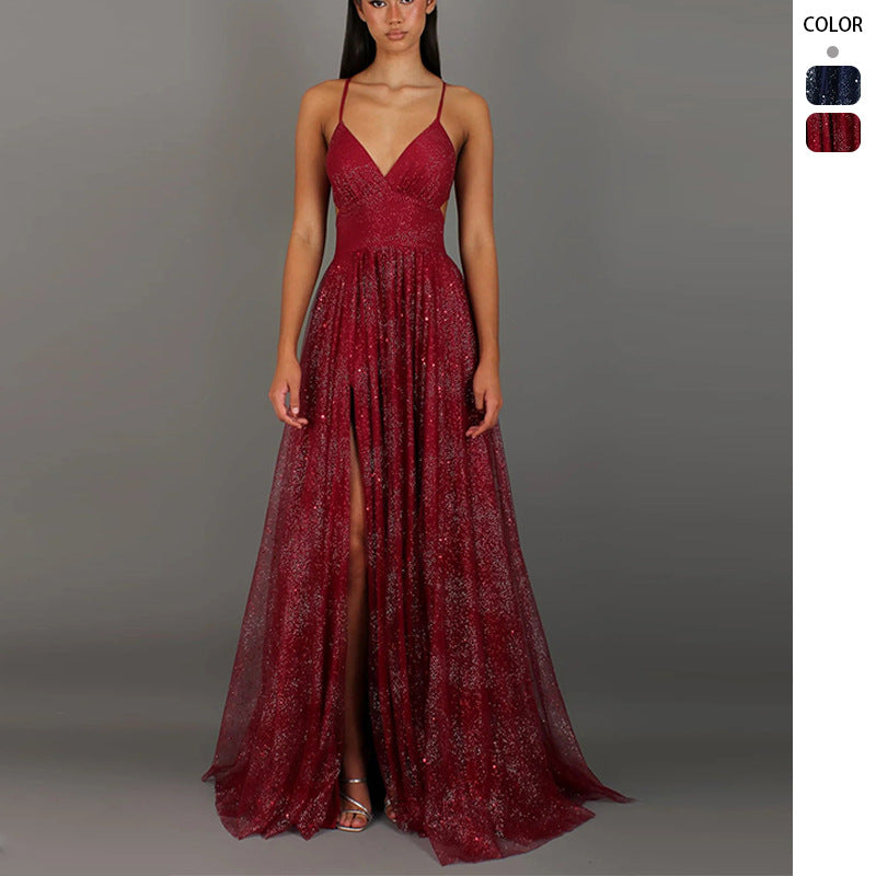 Elegant Spaghetti Strap X-Back High Waist Maxi Dress