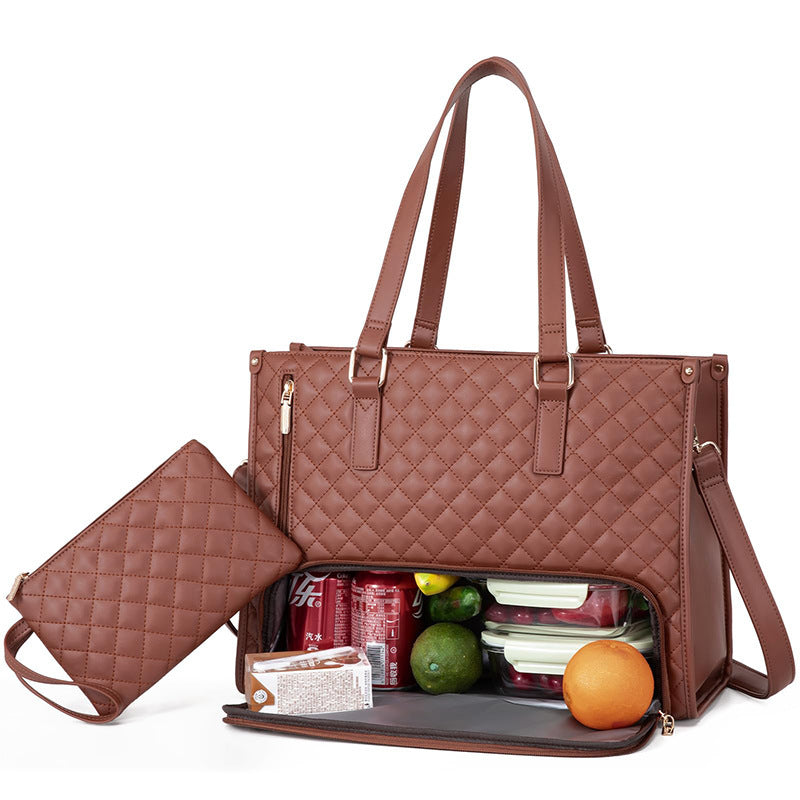 Women's Quilted Lunch Tote Bag with Large Capacity Storage