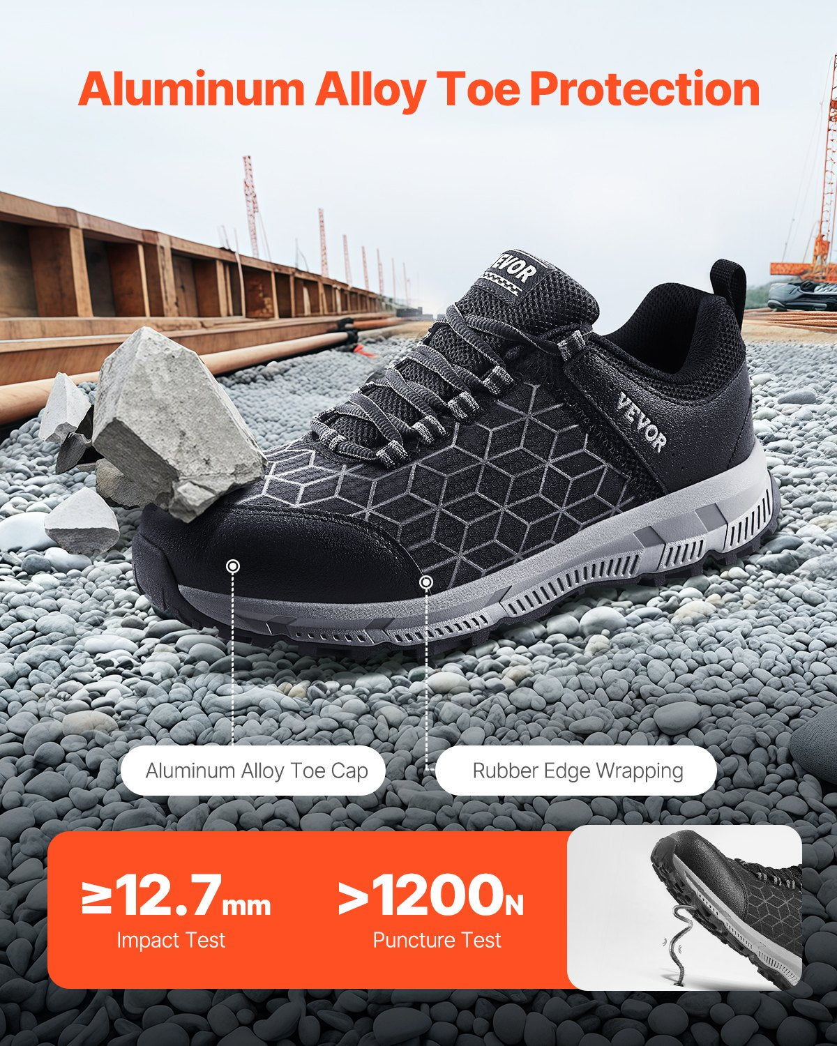 Steel Toe Shoes For Men – Lightweight Breathable Safety Work Sneakers (US Size 11)
