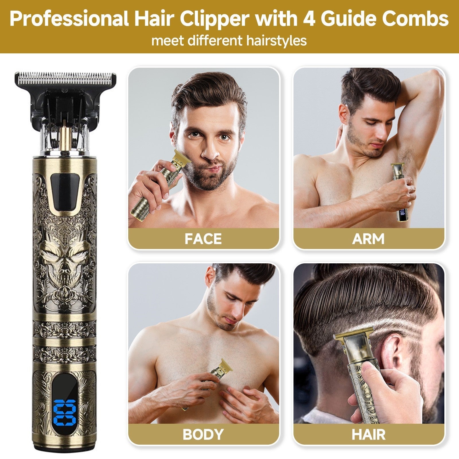 Beard Trimmer Hair Clippers Men's Shaver Cordless Hair Cutting Kit Barber Shaving Machine USB Rechargeable