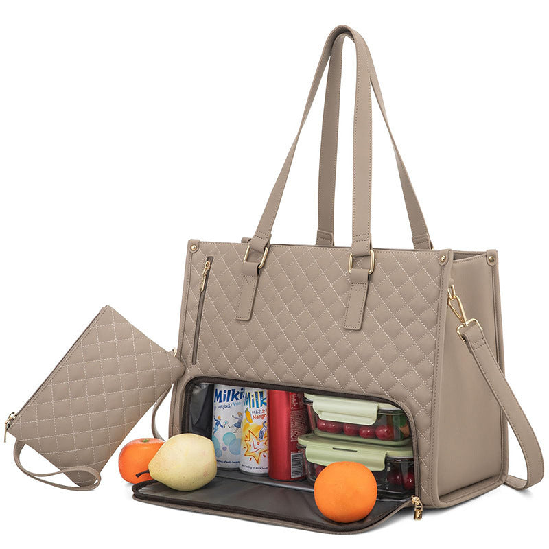 Women's Quilted Lunch Tote Bag with Large Capacity Storage