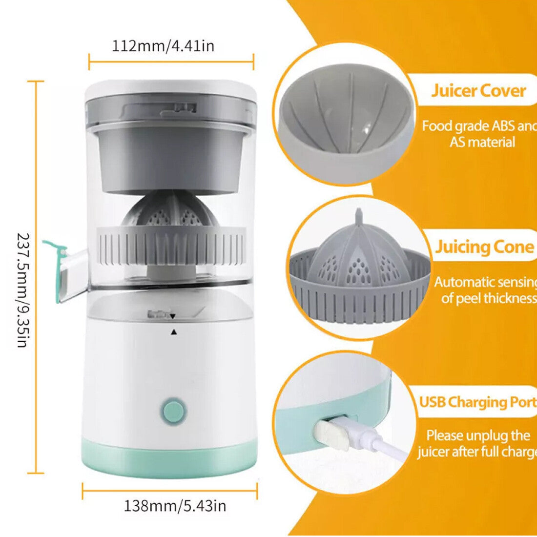 Electric USB Rechargeable Portable Juicer &amp; Fruit Squeezer